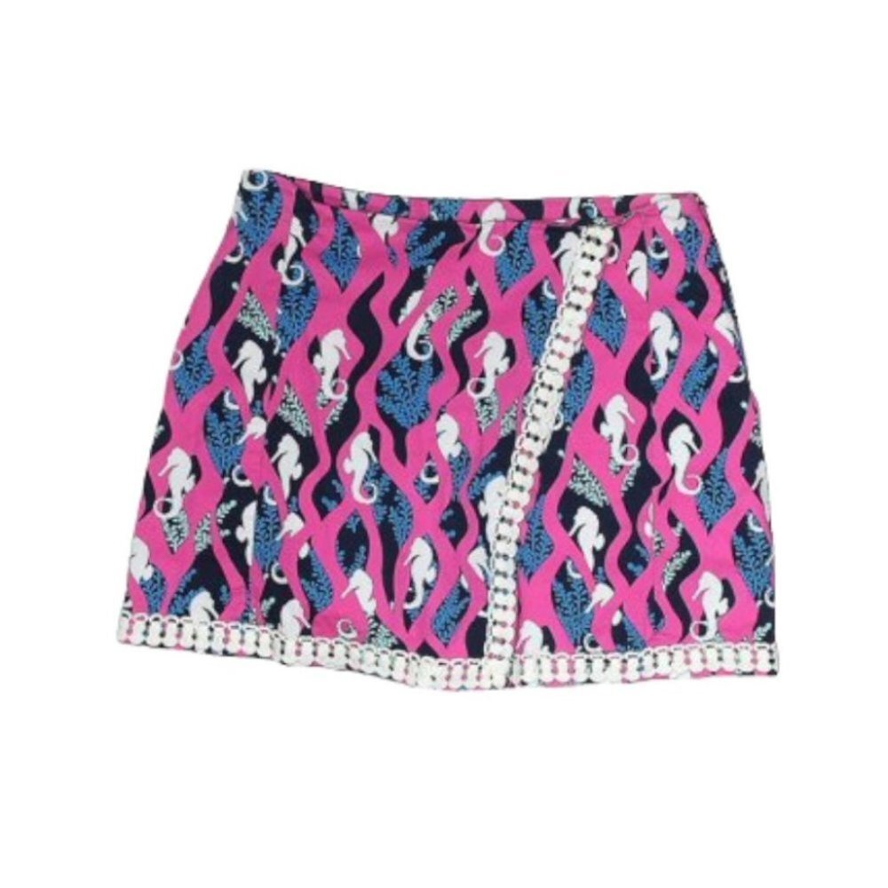 Crown & Ivy Wrap Skort Women’s 12 US Petite Pink Sea Theme Crochet Trim‎